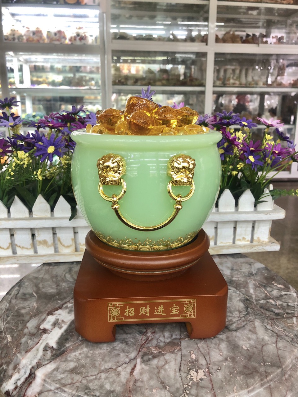 Hủ vàng, Bát Tụ Bảo, Bát tụ tài phong thủy đá ngọc cẩm thạch xanh chiêu tài lộc cho ngôi nhà của bạn - Cao 18cm