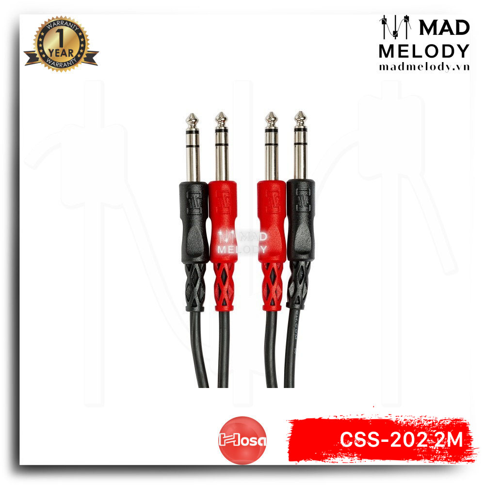Hosa Stereo Interconnect CSS-202 (2m) (2 1/4in TRS - 2 1/4in TRS) [Dây cáp tín hiệu đôi 2 đầu 6ly TRS, NEW]