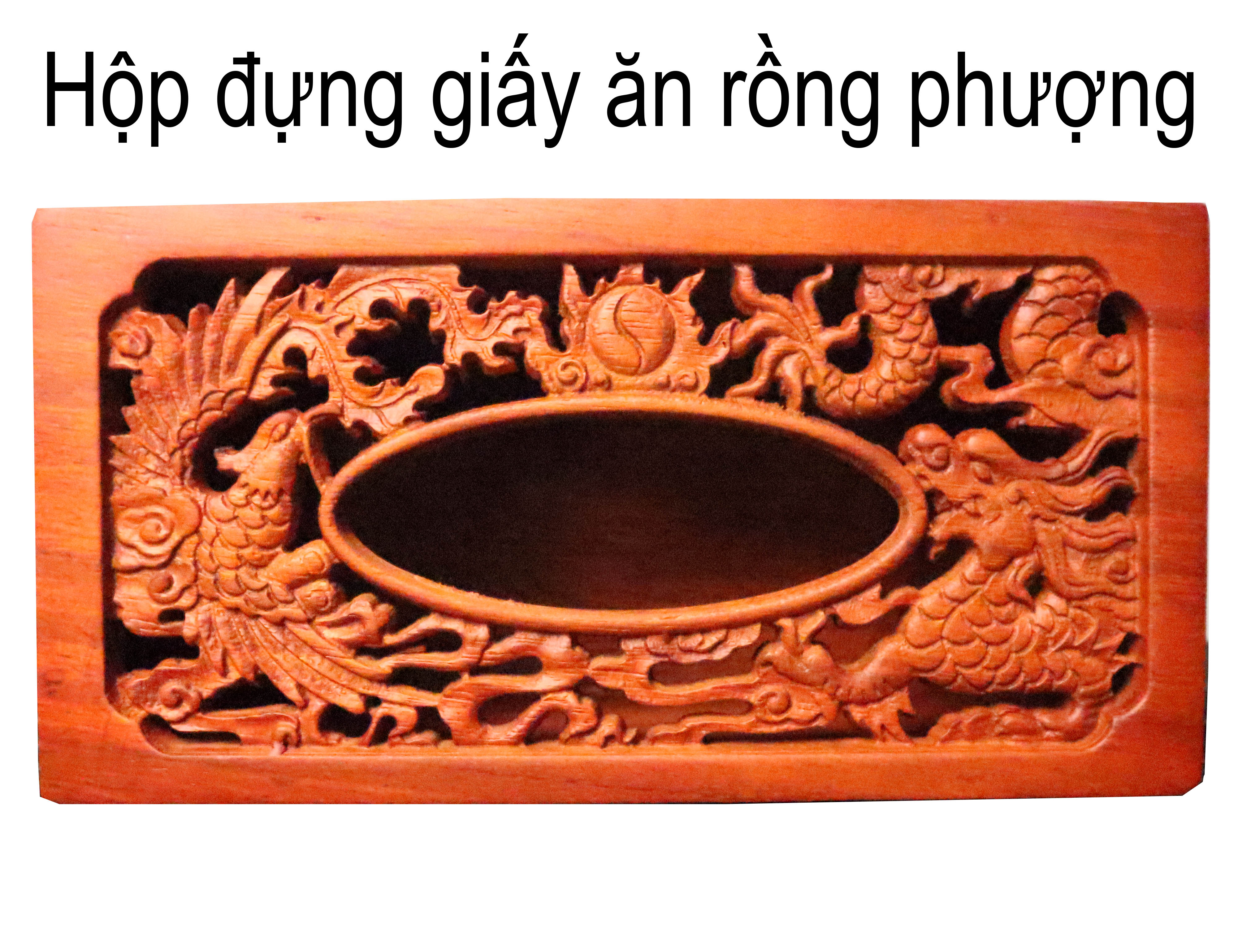 Hộp giấy ăn chữ nhật trạm rồng phượng lọng thủng dài 22cm