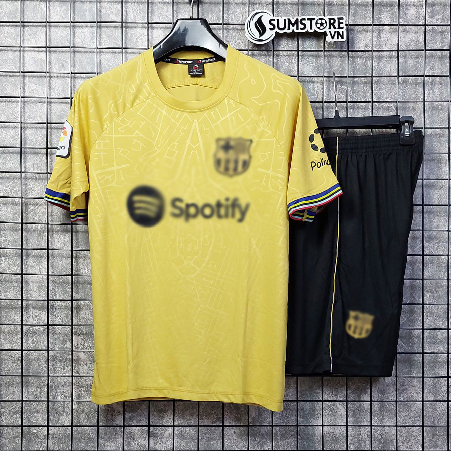 Áo bóng đá clb barca vàng đồng 2023 vải thun lạnh cao cấp
