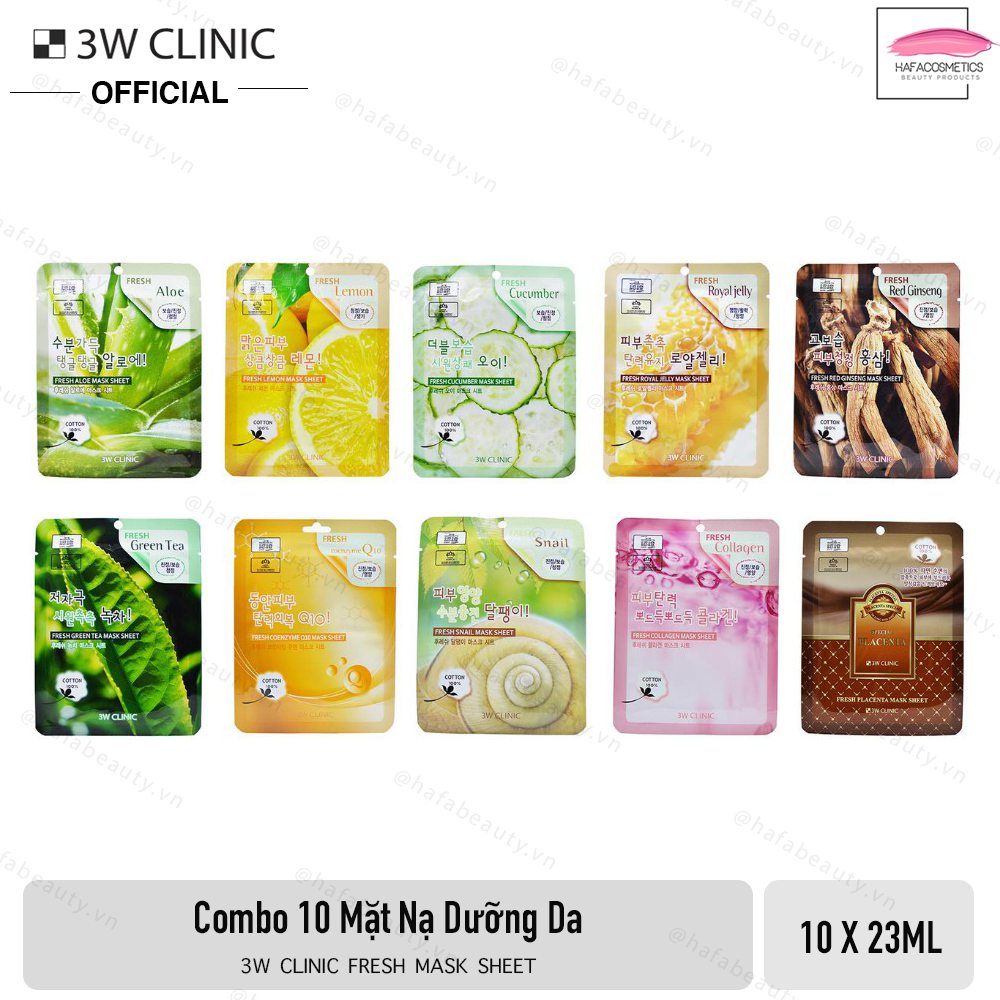 Combo 10 Mặt Nạ Dưỡng Da 3W CLinic Fresh Mask Sheet 23ml x10 _ 3W Clinic Chính Hãng