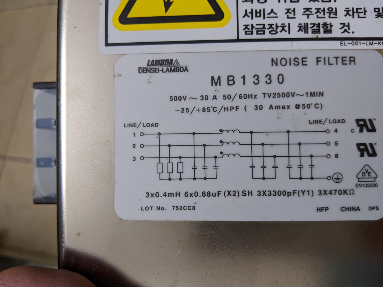 Lọc nguồn emi Lambda 3phase 30A/500V size lớn thảo tủ thiết bị CNC Hàn quốc