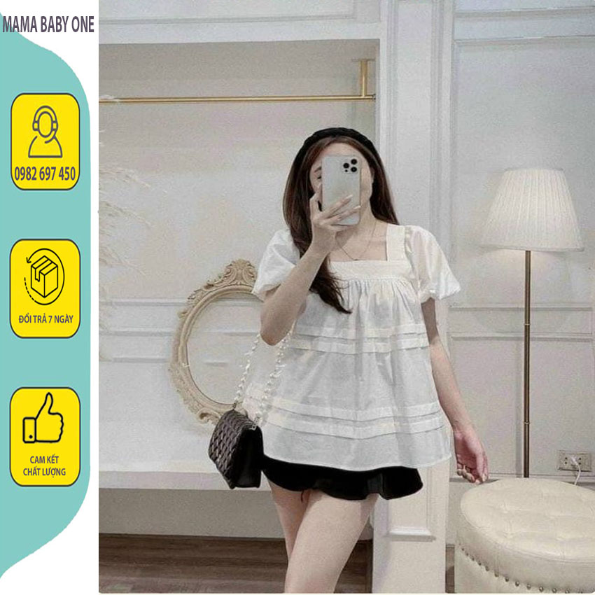 Áo bầu siêu hot free size 40-65kg. áo bầu thiết kế cổ vuông trẻ trung năng động. có 2 màu trắng - nâu. a-01