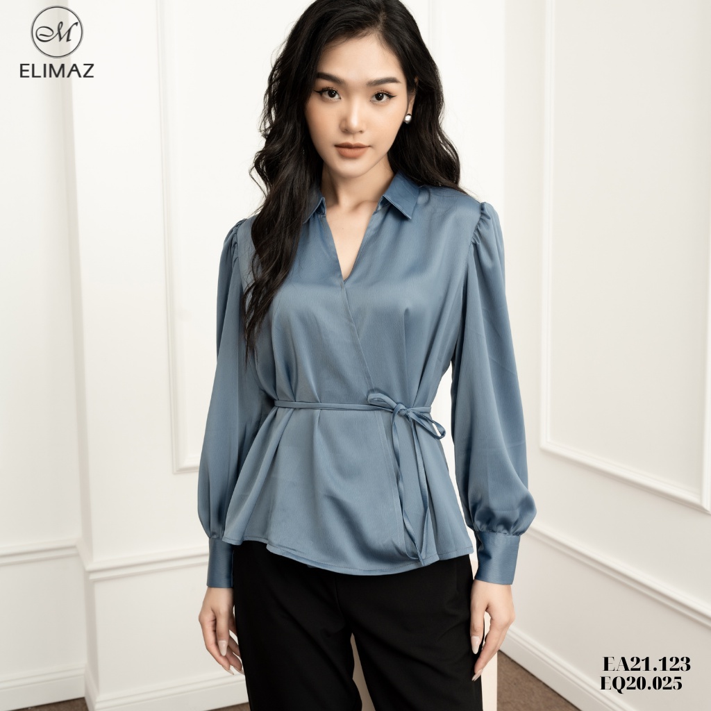 Áo sơ mi nữ công sở Elimaz lụa đắp chéo cổ đức EA21.123