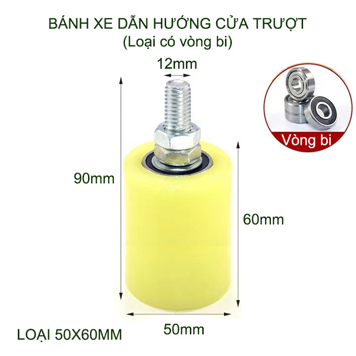 01 Con lăn dẫn hướng cửa cổng trượt, thân bằng nhựa PP, lõi thép có vòng bi