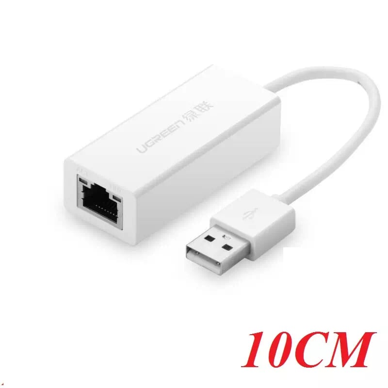 Ugreen 20253 10cm màu trắng cáp chuyển đổi usb 2.0 sang cổng lan rj45 tốc độ 100mbps vỏ nhựa cr110