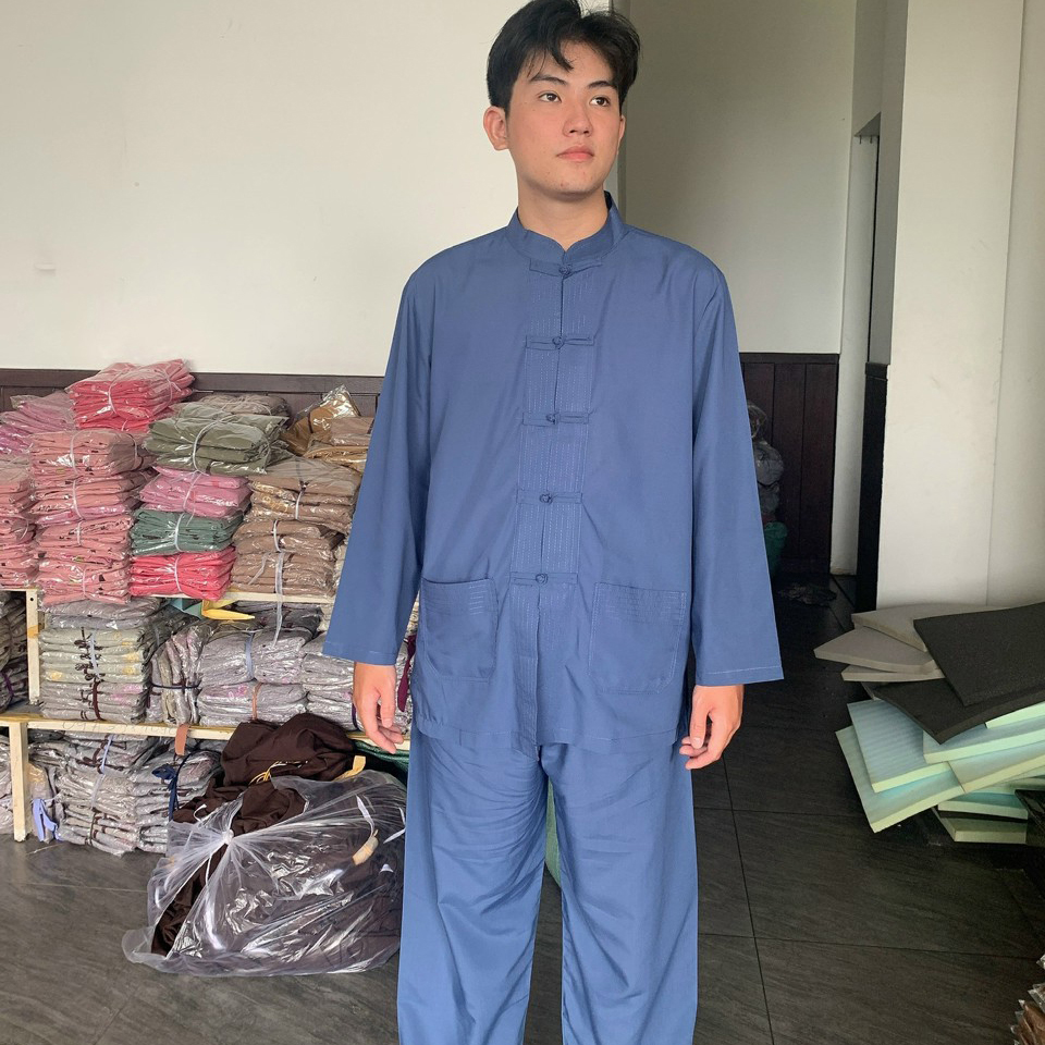 Bộ quần áo mặc nhà, Bộ đồ lam nam đi chùa, Quần áo lam Phật tử nam đi chùa Giản dị kín đáo PNN04A