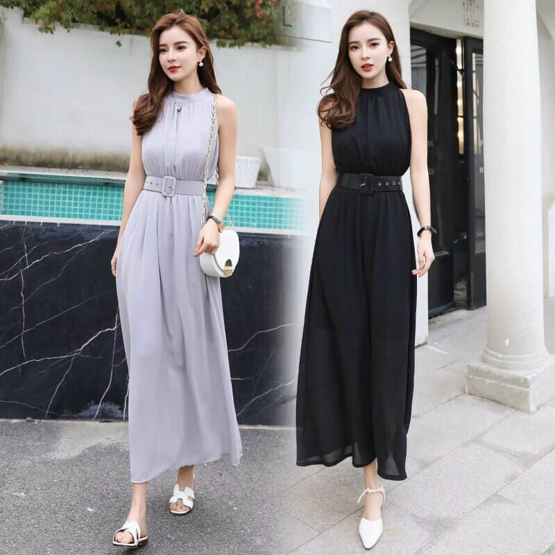 [HCM]ĐẦM MAXI XÁM KÈM NỊT