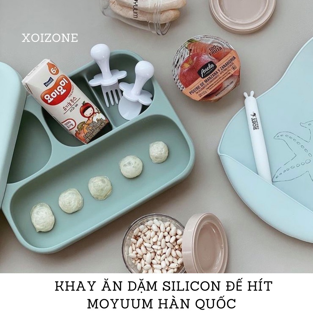 (Kèm Nắp) Khay Ăn Dặm Silicon Moyuum Hàn Quốc Đế Hít