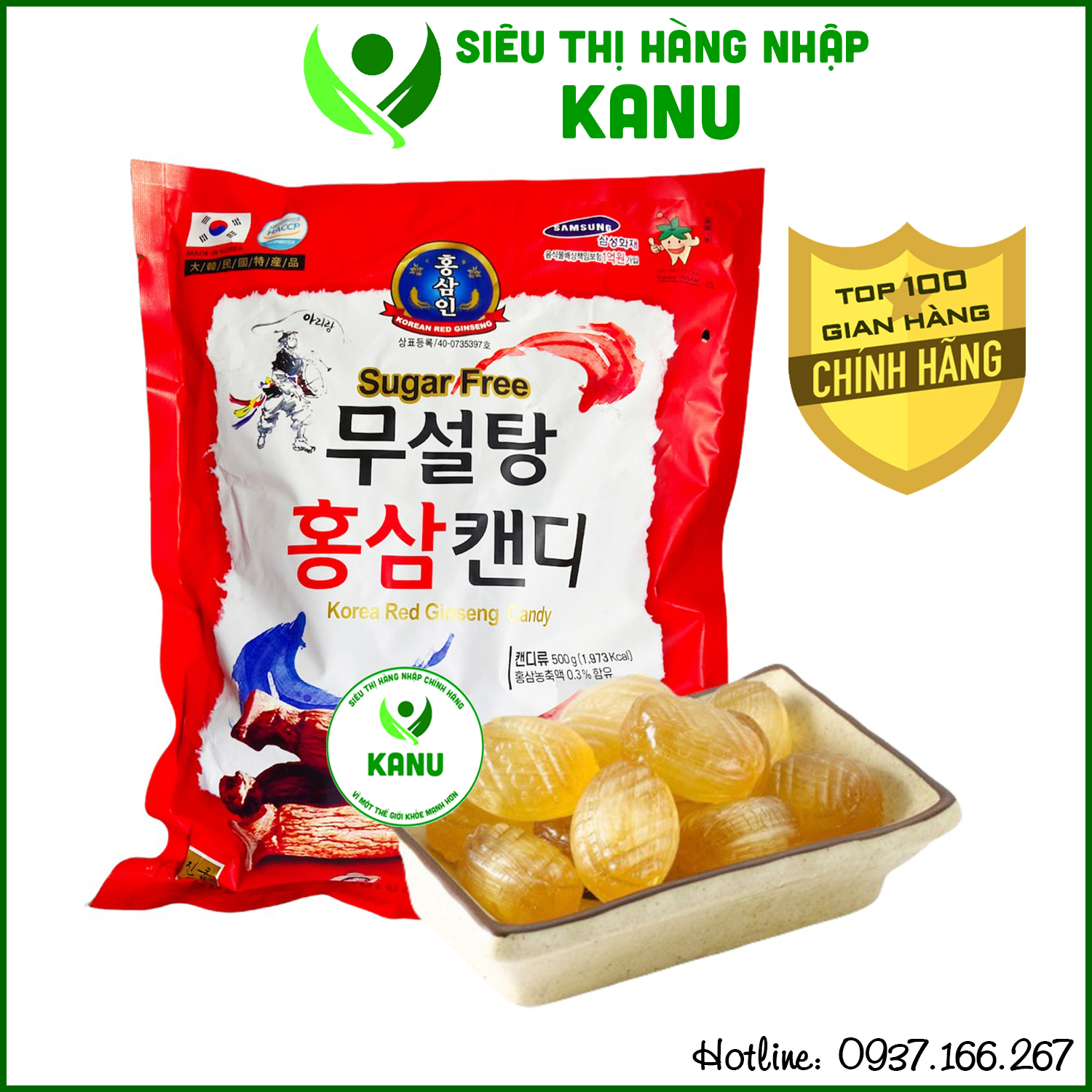 Kẹo Hồng Sâm Không Đường Hàn Quốc 500gr (gói đỏ)
