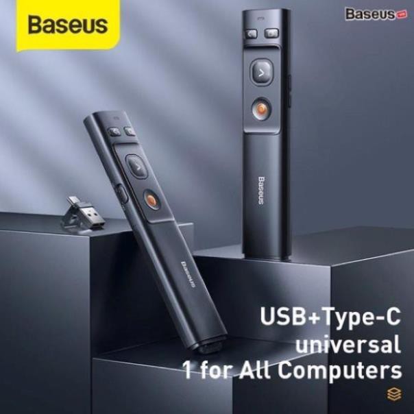 Bút Laser trình chiếu Baseus Orange Dot Wireless Presenter cho Laptop/ Macbook (100m. 2.4Ghz USB/Type-C Receiver...)