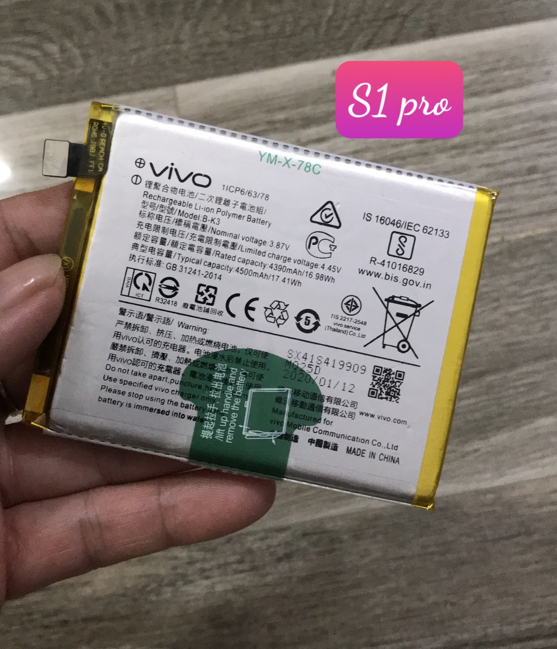 Pin vivo s1 pro / y9s /b-k3 zin dung lượng 4500mah