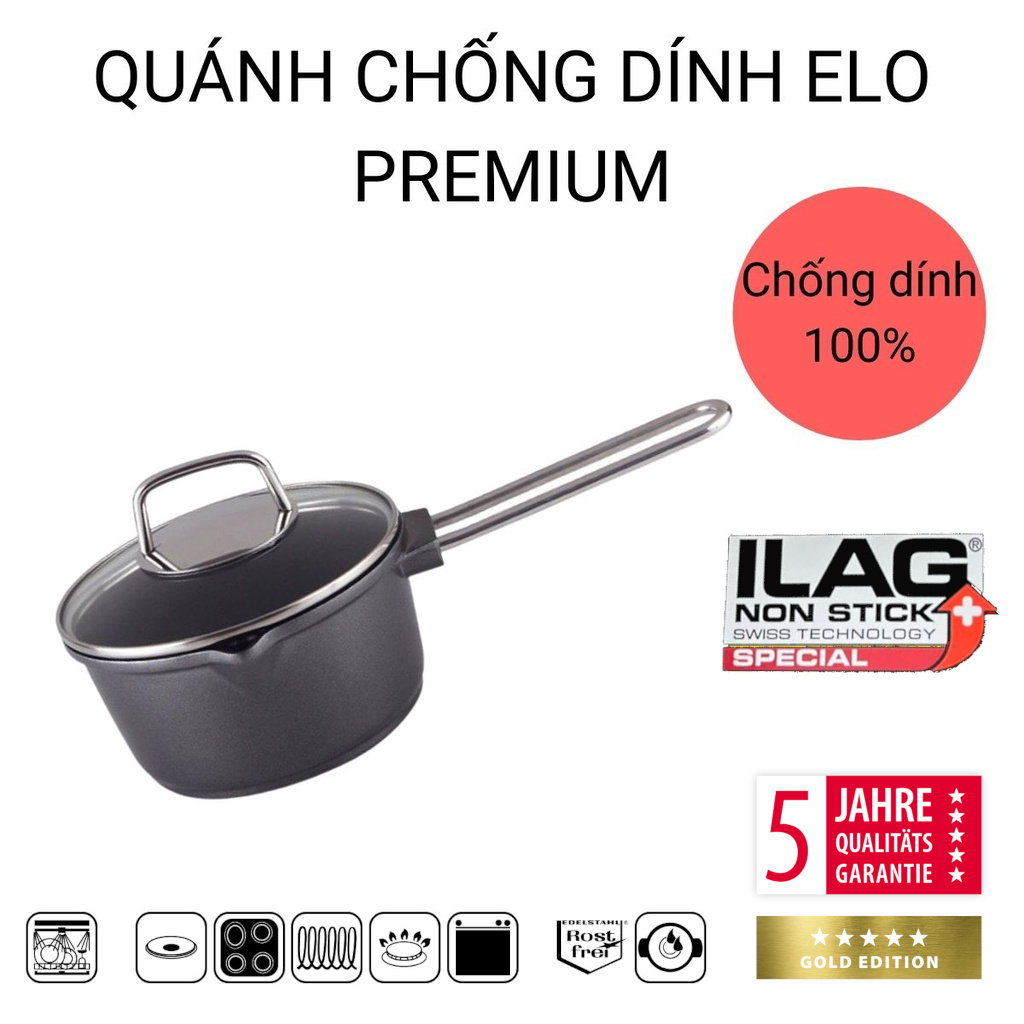 Nồi quánh nấu bột chống dính elo premium new solution 16cm nấu bếp từ nhập khẩu đức, bảo hành 5 năm