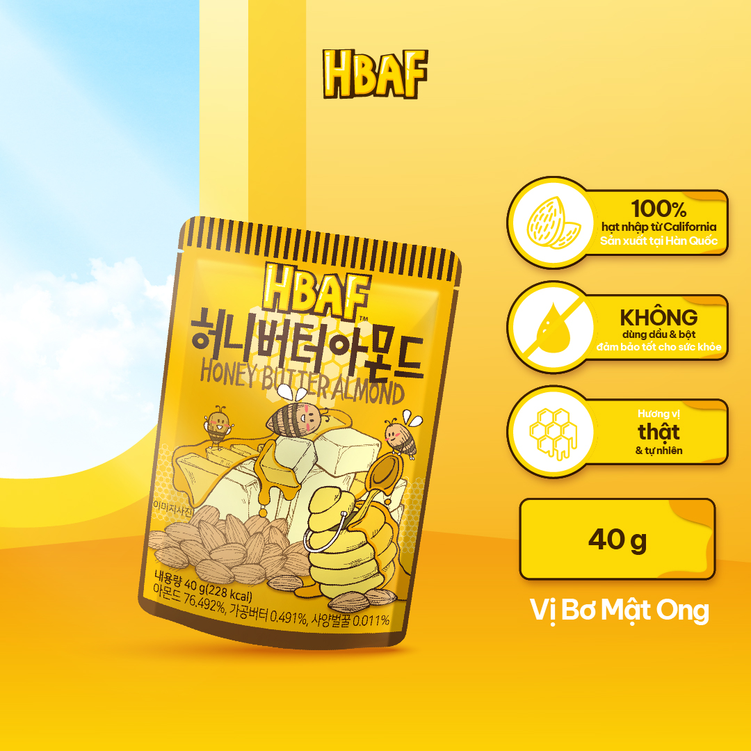 Hạt Hạnh Nhân Tẩm Vị HBAF Hàn Quốc Các Vị (Gói 40g)