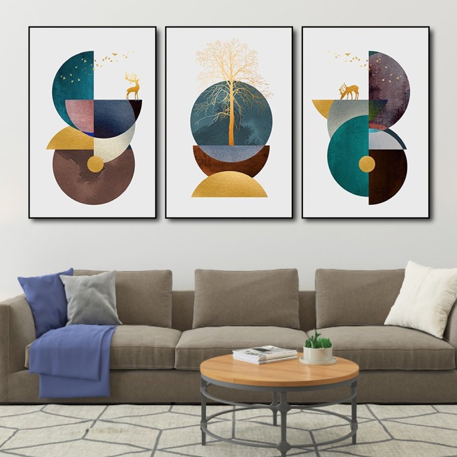 Combo 3 bức tranh treo tường có khung Hươu Nghệ Thuật Mã SP: TG1316 Tranh treo phòng khách decor tường phòng ngủ trang trí quán cà phê tranh canvas nghệ thuật 3D hiện đại (tặng kèm đinh)
