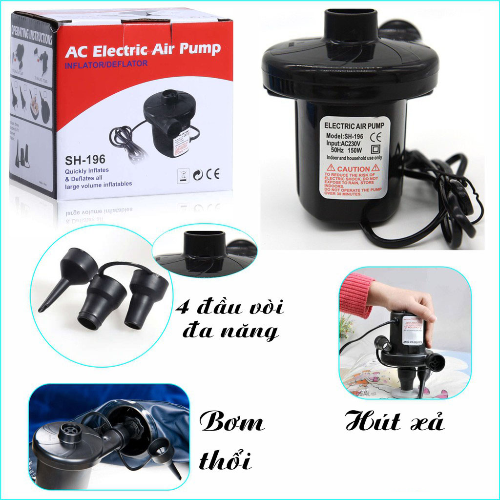 Bom dien, bơm điện hút chân không 2 chiều mini, bơm phao bơi, bơm nhà hơi, bơm nệm hơi, bể bơi phao, bơm điện 2 chiều wenbo