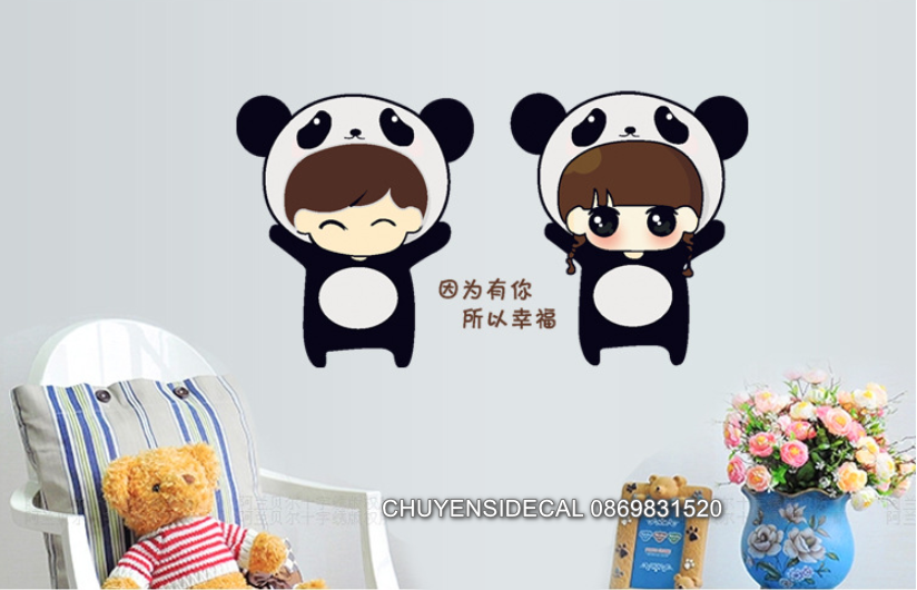 [HCM]Decal trang trí tường - Cô Cậu Gấu Trúc Đen đáng yêu