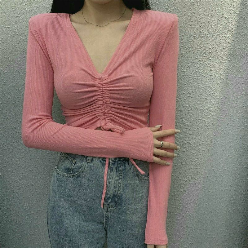 ÁO CROPTOP RÚT DÂY TAY DÀI a2