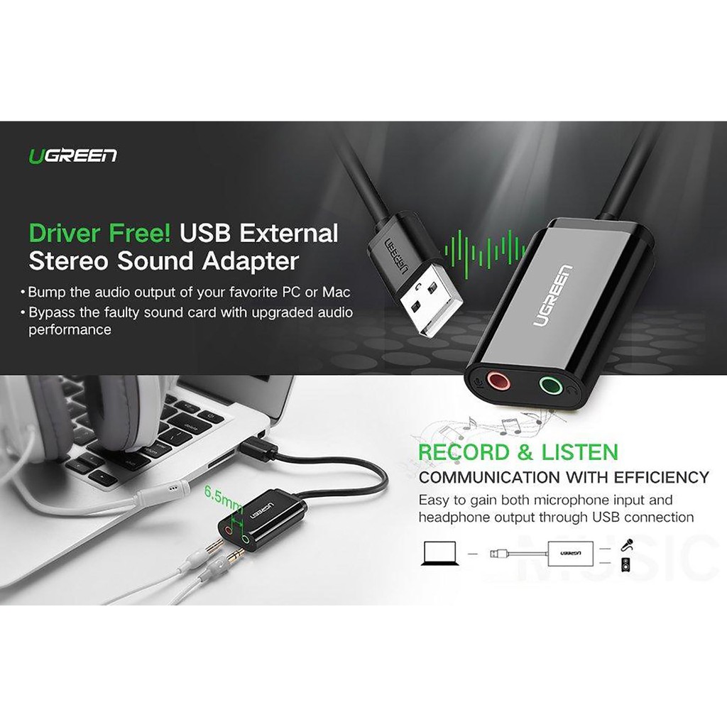 Cáp Chuyển USB Ra 2 Cổng Microphone Và Âm Thanh 3.5mm UGREEN US205 Cao Cấp