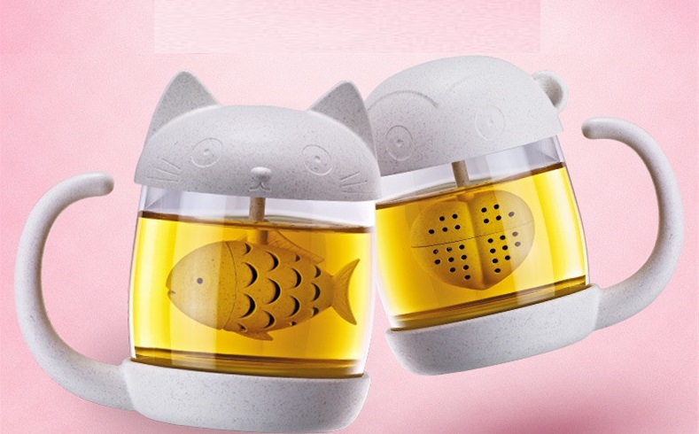 Ly Thủy Tinh Pha Trà Có Nắp Đậy Hình MÈO Dễ Thương - Thích Hợp Nhân Viên Văn Phòng - Ly Uống Trà - Tách Pha Trà