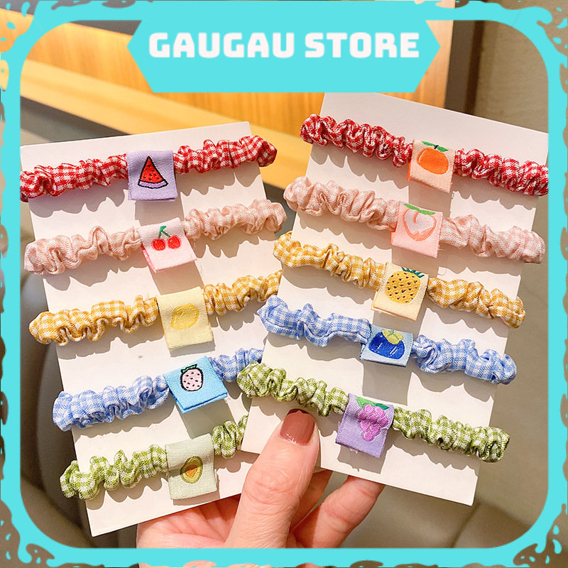 Dây cột tóc sọc ca rô họa tiết thỏ trái cây phong cách hàn quốc