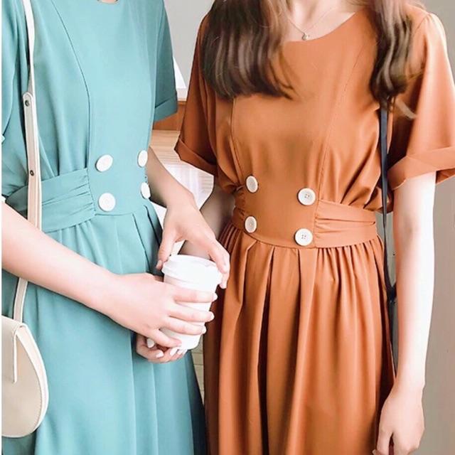 [HCM]Đầm 4 nút trắng thắt eo