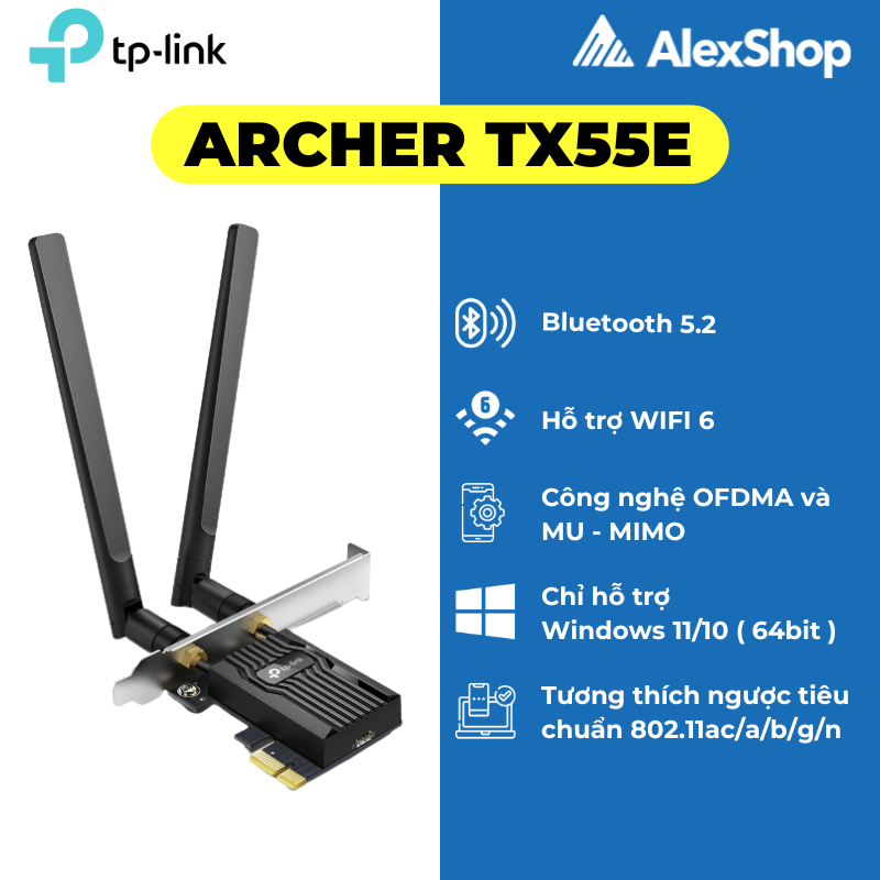 Card WiFi 6 TP-Link TX55E / TX20E Băng Thông Ax3000 / Ax1800 , Bluetooth 5.2 Dành cho PC