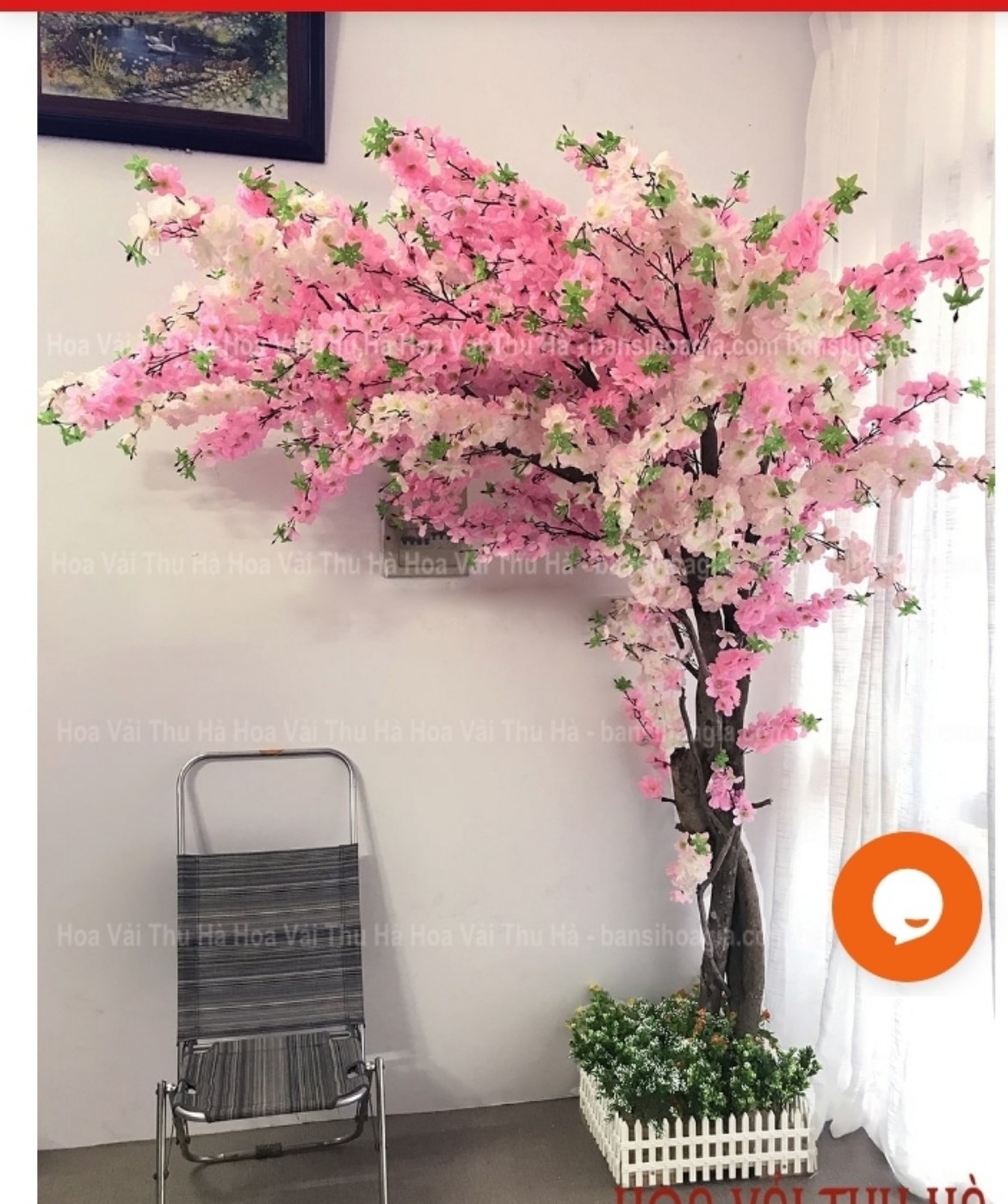 Cành hoa anh đào cao 1m trang trí- Hoa vải lụa