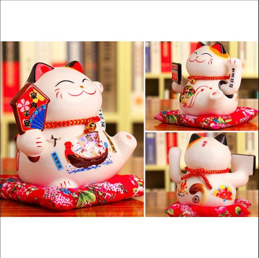 (ĐANG SALE-50%)Tượng mèo thần tài,Mèo Thần Tài May Mắn Vẫy Tay Nhật Bản Maneki Neko,Mèo thần tài vẫy tay sài pin đem lại tài lộc may mắn cho gia chủ thịnh vượng cát tường