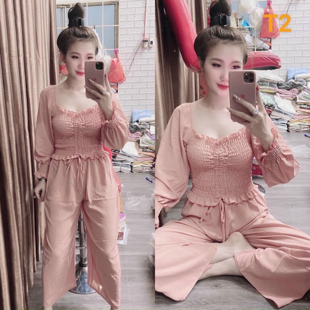 Set Bộ Đồ Lửng Nữ Thun Dây Rút Bụng Chất Liệu Kate