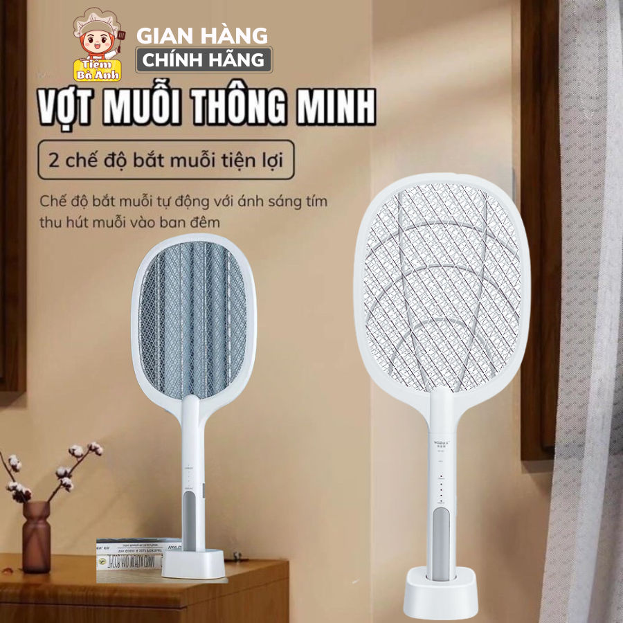 Vợt muỗi kiêm đèn bắt muỗi tự động 2in1 pin 1200mAh tích hợp đèn led ánh sáng có đế cắm sạc cao cấp