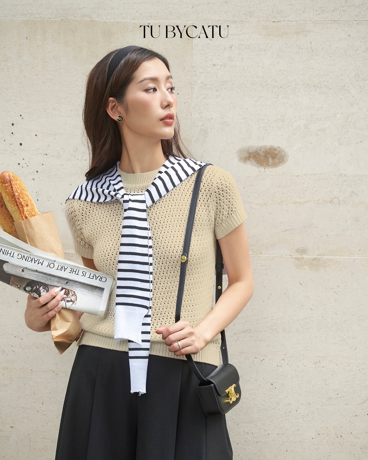 TUBYCATU | Áo len ren lỗ cổ tròn basic knit top nhiều màu