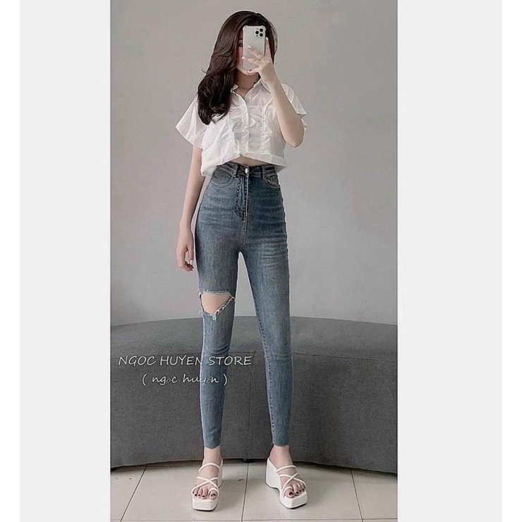 Quần jeans rách gối to mã mới