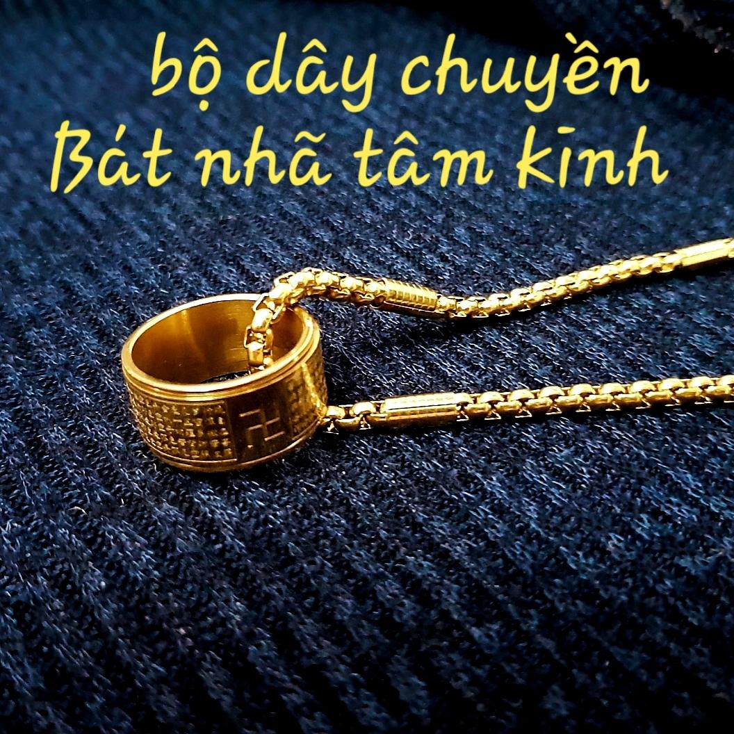 (Giá Sốc)Dây chuyền nhẫn bát nhã Tâm kinh titan không gỉ,dây inox mạ vàng