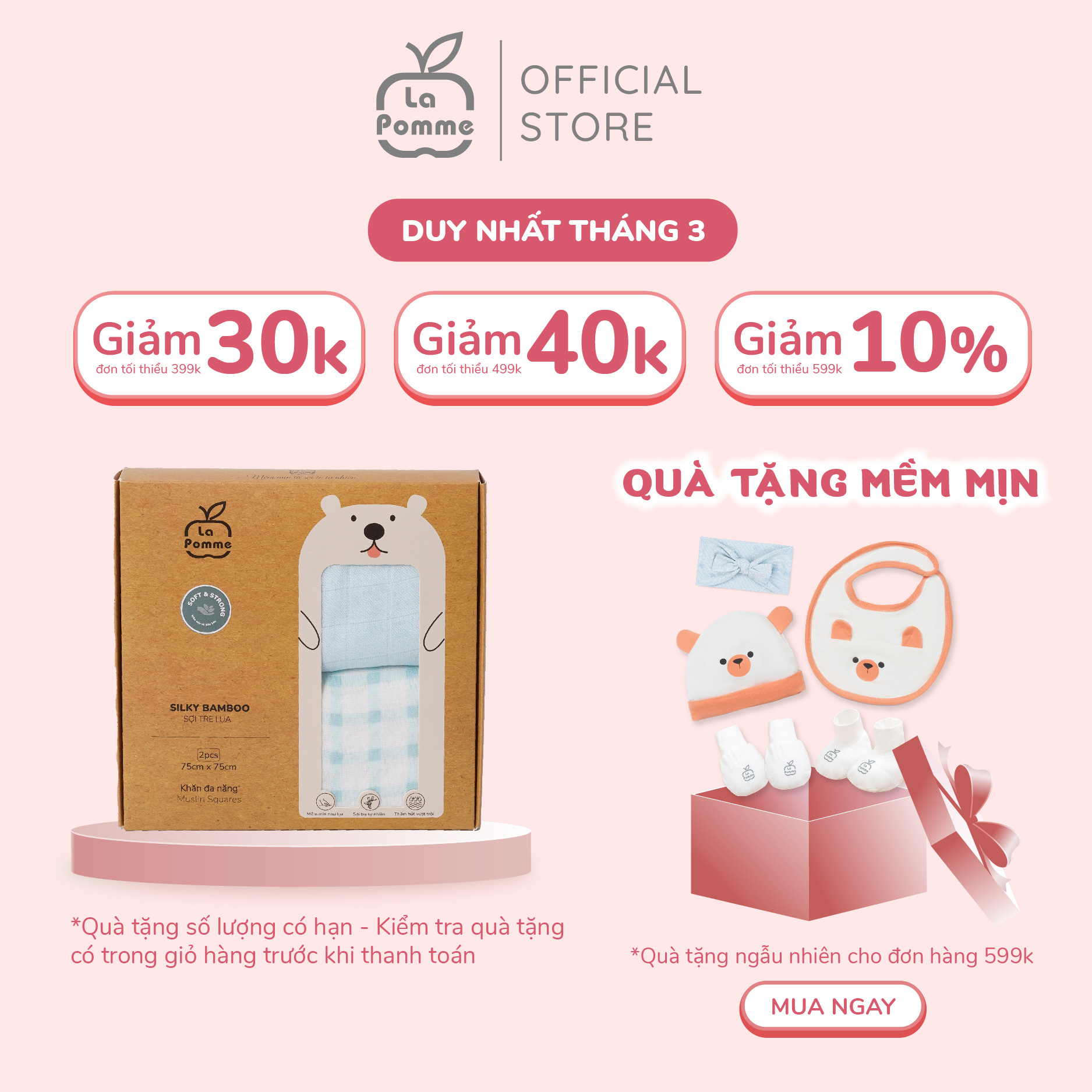 K002 Set 2 Khăn sữa sợi tre lụa La Pomme phối màu (75x75cm) - Nắng mùa xuân