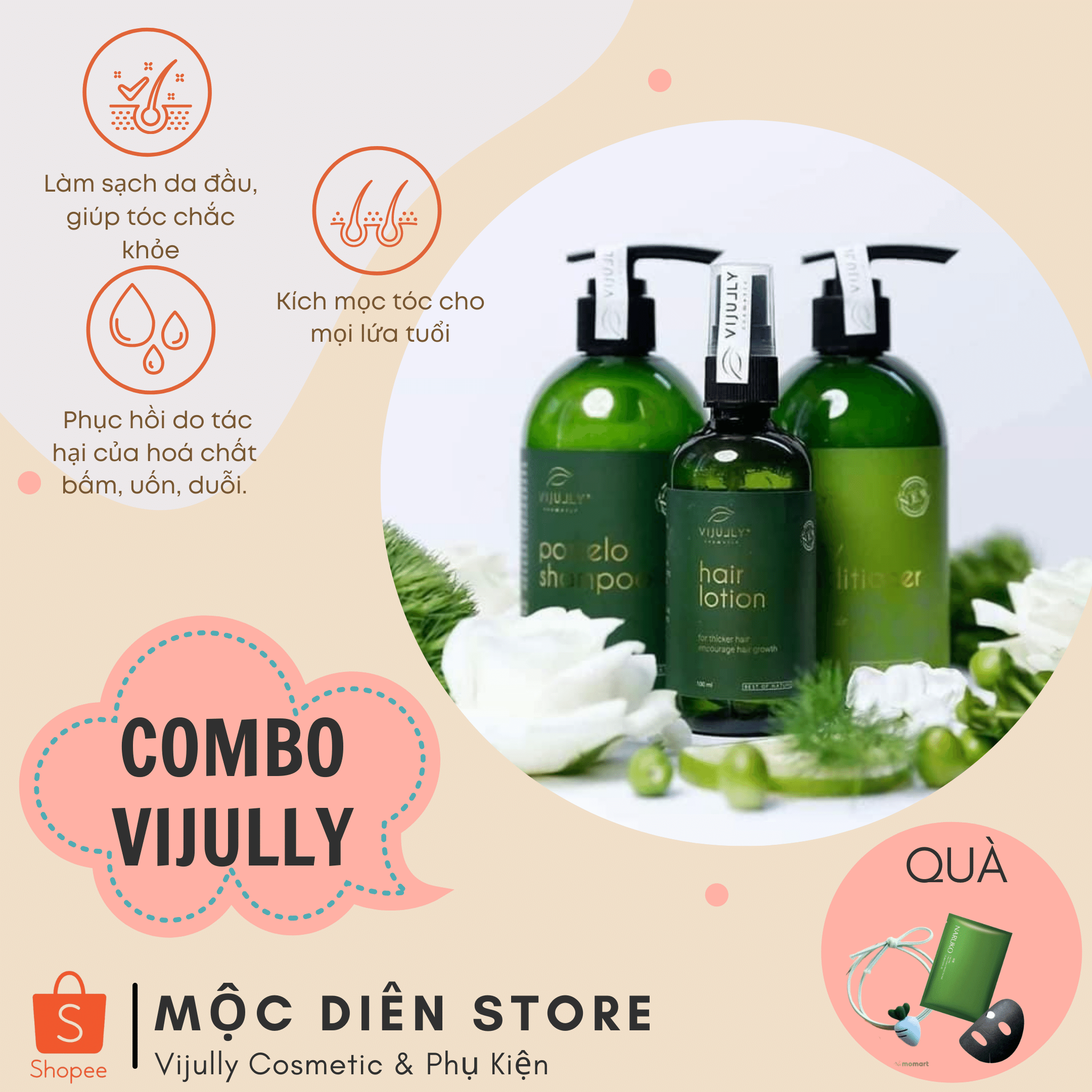 Combo Dưỡng Tóc Vijully (CHÍNH HÃNG 100%) Giảm rụng tóc, Dưỡng tóc, Kích mọc tóc
