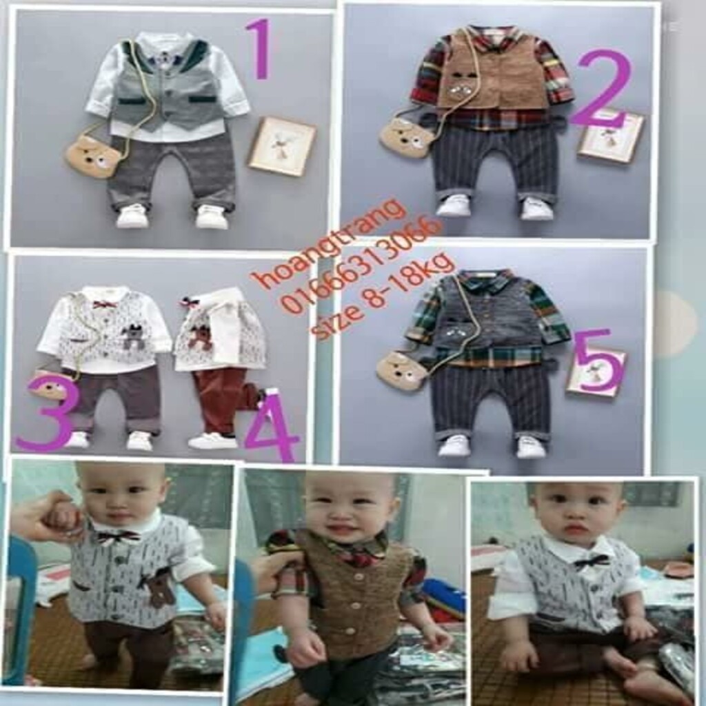 Bộ Quần Áo công tử Cho Bé Trai Chất Cotton Cực đẹp . Quần áo zile cho bé từ 1 đến 3 tuổi 10kg đến 18kg KANGMIN_Thời trang trẻ em