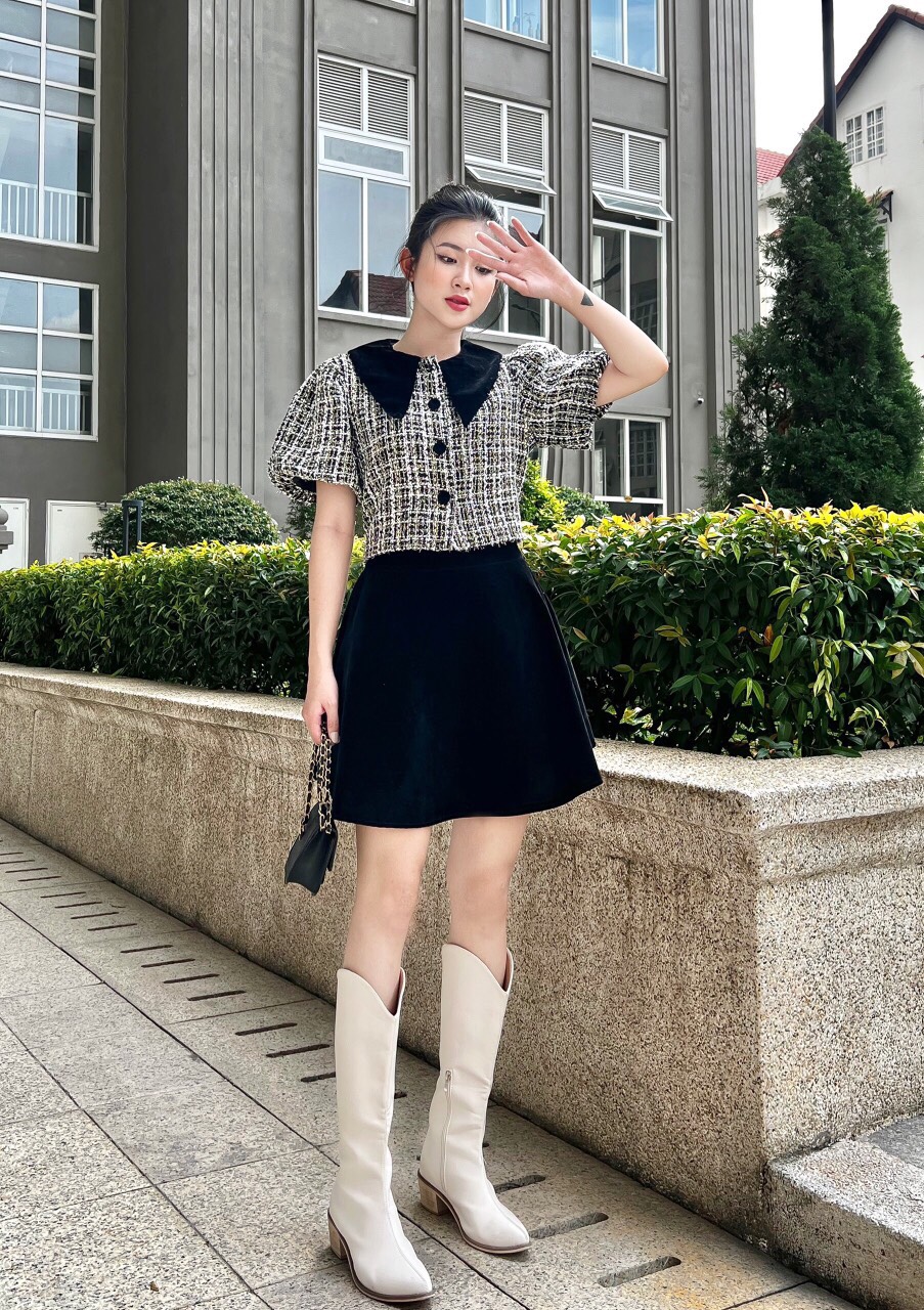 Sét siêu sang chảnh áo bố chân váy nhung