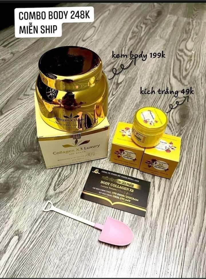 [HCM]COMBO KEM BODY LUXURY COLLAGEN X3 + KÍCH TRẮNG X3 MỸ PHẨM ĐÔNG ANH chính hãng