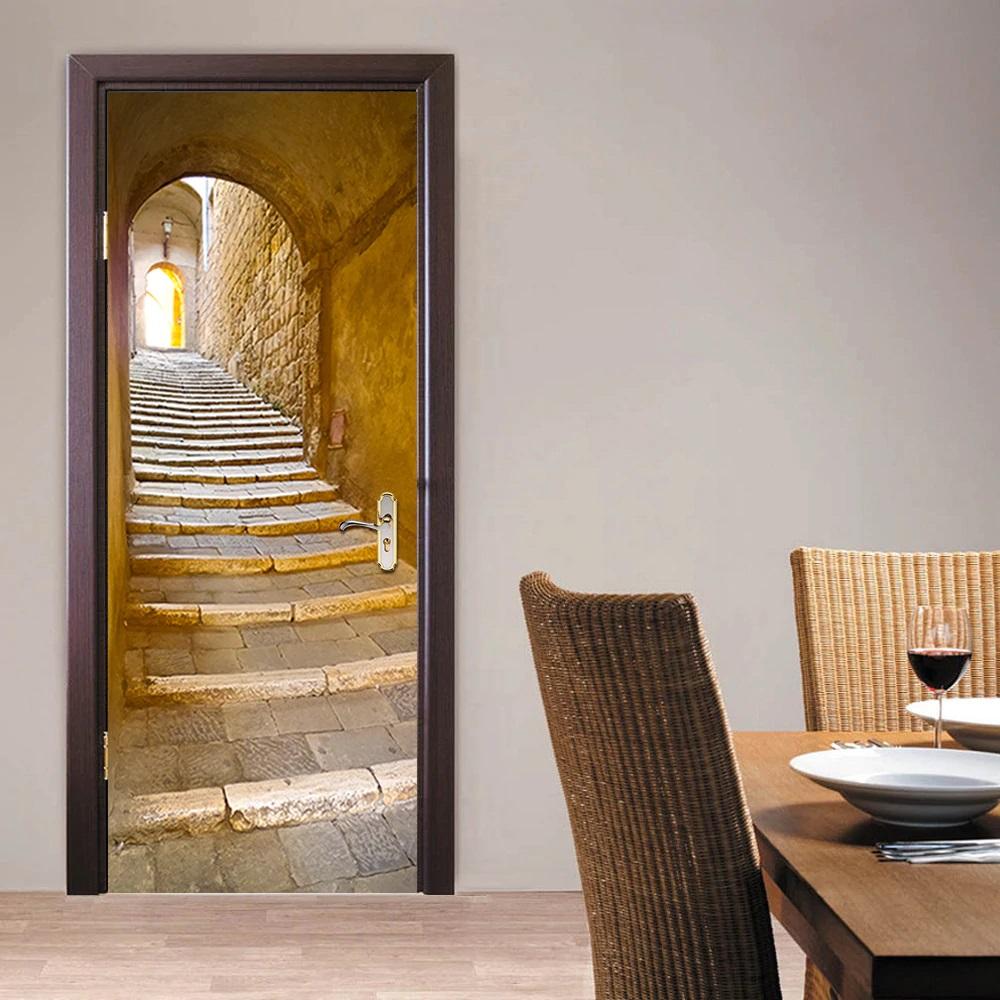 Tranh 3D dán cửa phòng cao cấp - Tranh dán cửa 3D Stone Step
