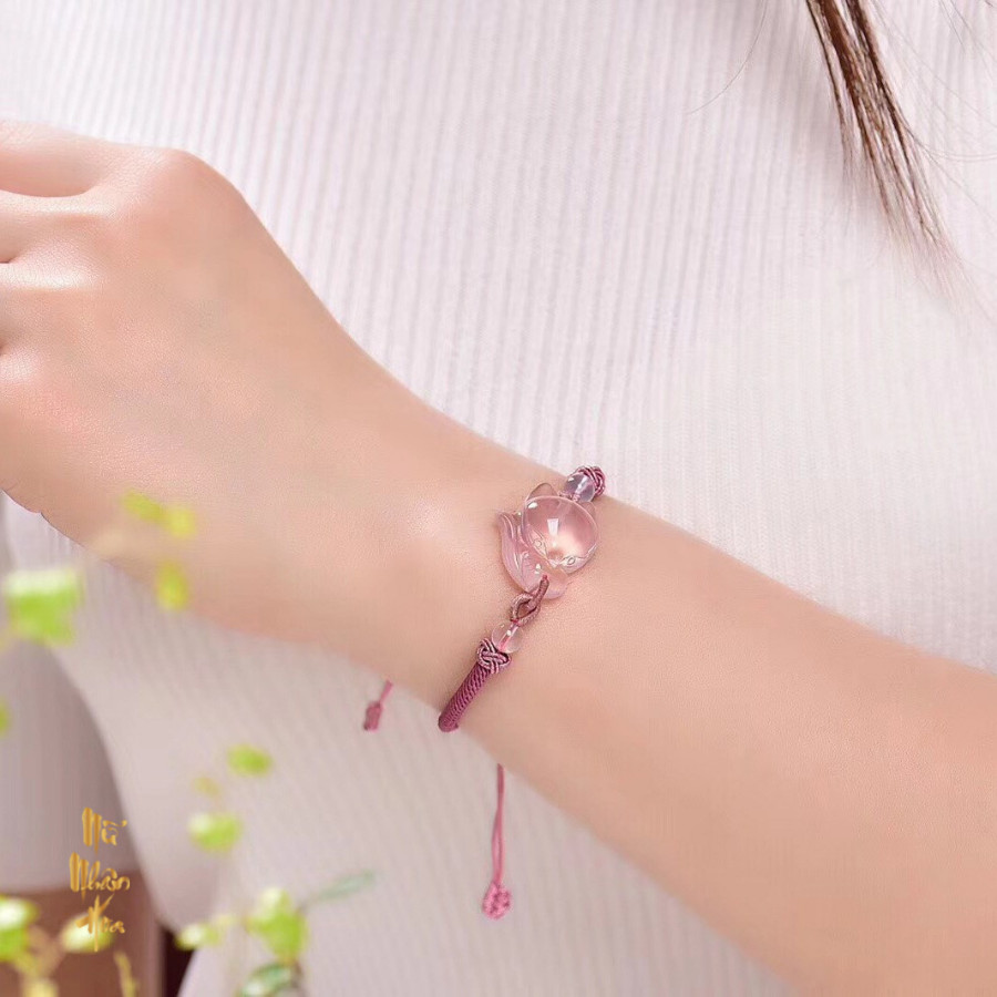 VT151 Vòng Tay Hồ Ly Thạch Anh Hồng