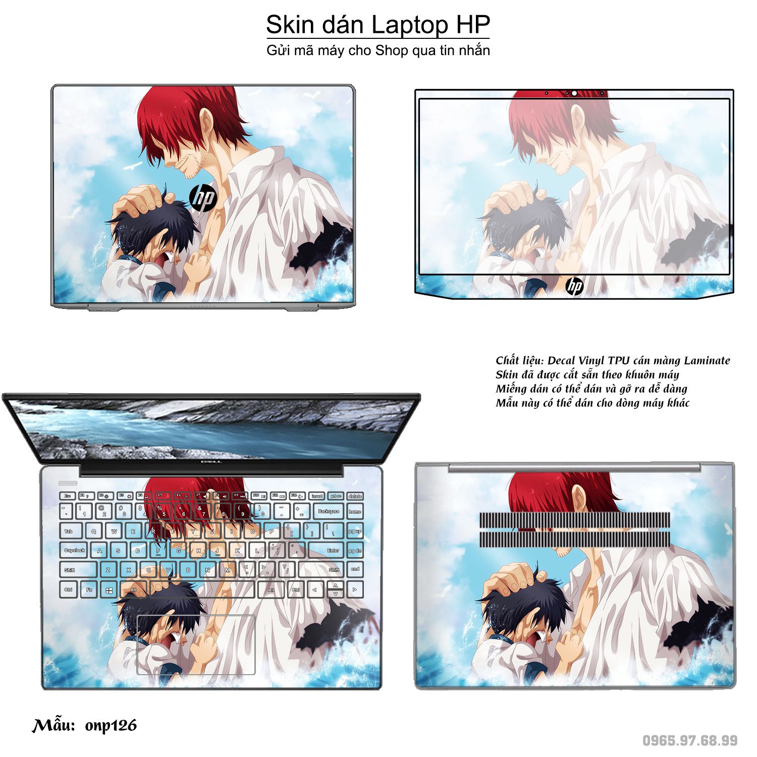 Decal Skin dán Laptop HP mẫu One Piece (inbox mã máy cho shop)
