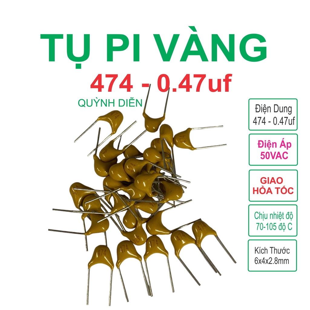 Combo 20 tụ pi vàng 474 - 0.47uf - 50v quỳnh diễn