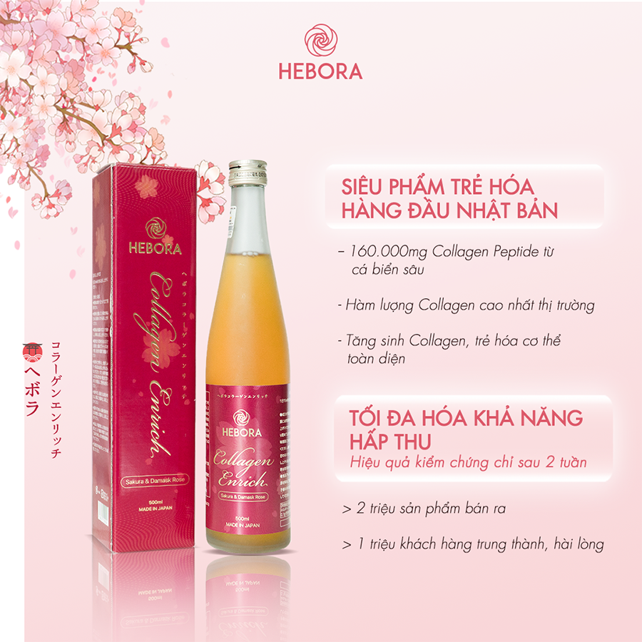 [Hebora Chính Hãng] Nước uống trẻ hóa Hebora Collagen Enrich (dạng chai), ( Quà Tặng )