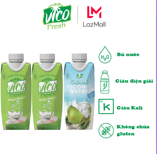 COMBO 3 HỘP VICO FRESH 330ML (1 NATURAL, 2 DỨA)