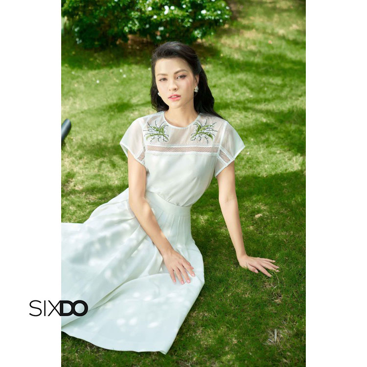 Chân váy xếp ly trắng SIXDO (White Pleated Midi Raw Skirt)