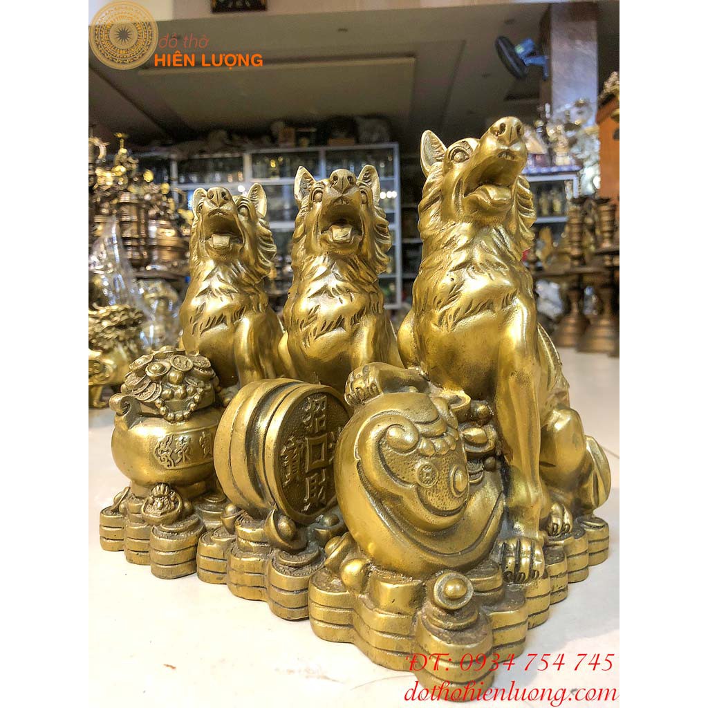 Tượng Chó Bằng Đồng Phong Thủy Tài Lộc Cao 20cm