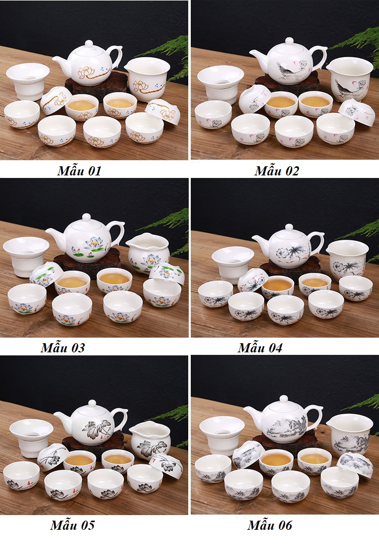 Bộ ấm chén sứ pha trà đạo (đầy đủ như hình)