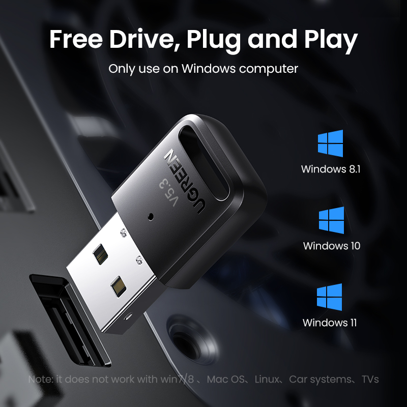 【BT5.3】UGREEN Bluetooth 5.3 Adapter PC USB Bluetooth 5.0 Receiver Dongle for Mouse Keyboard Printer Speaker Support Windows 11/10/8.1