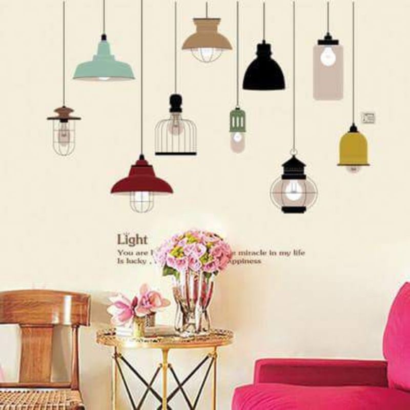 Decal dán tường đèn light trang trí phòng khách